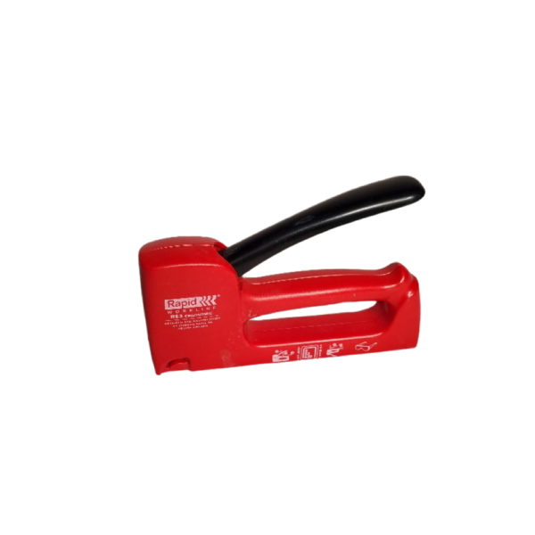 photo d'une agrafeuse à main de marque rapid et de couleur rouge