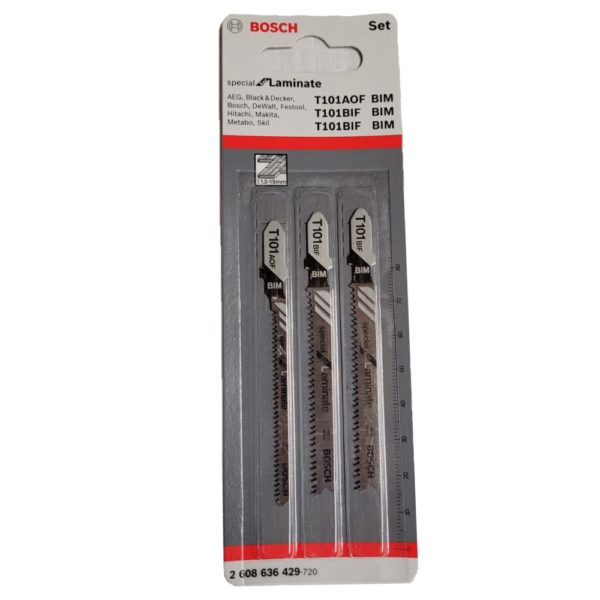 photo d'un set de 3 lames pour scie sauteuse, gamme Bosch spécial laminate